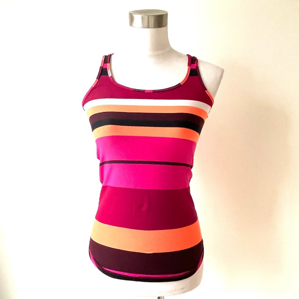 Lululemon pink burgundy orange and black striped racer back tank top 6